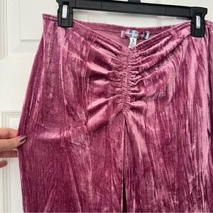 Velvet Ruched Pink Wide Leg Flares